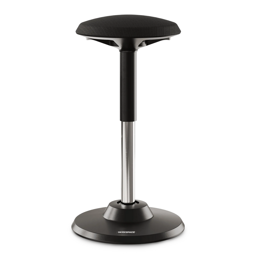 Tabouret assis-debout ergonomique DESKSPACE MOTION noir avec colonne télescopique réglable en hauteur et socle rond, Made in Germany