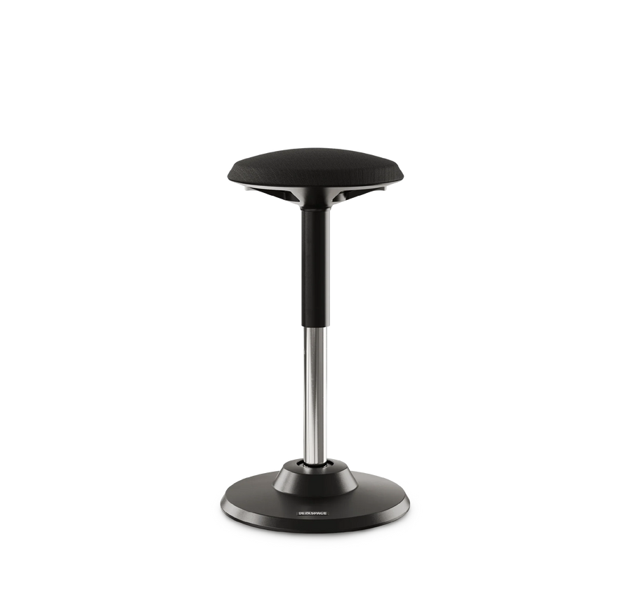 Tabouret assis-debout ergonomique DESKSPACE MOTION noir, vue produit détourée sur fond clair